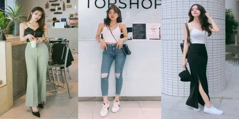 Một trong những cách phối đồ áo hai dây dễ dàng và phổ biến nhất chính là kết hợp với quần jean