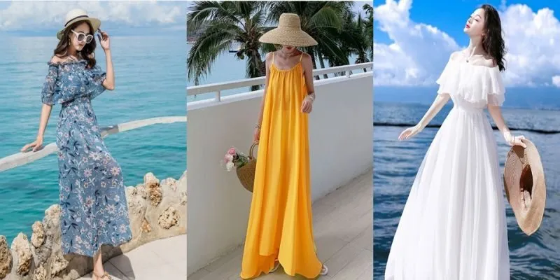 Mix đồ đi biển bằng váy maxi